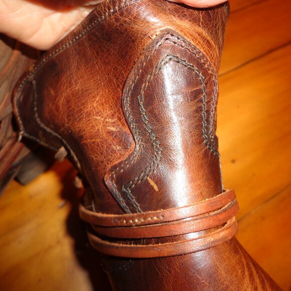 FREEBIRD BY STEVEN Casey Leather Ankle Booties 6 Cognac Almond Toe Blocked Heel - Picture 6 of 15